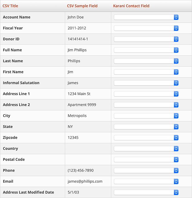 CSV Contact Dropdowns