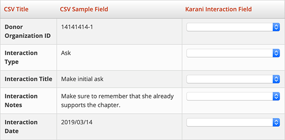 CSV Interaction Dropdown